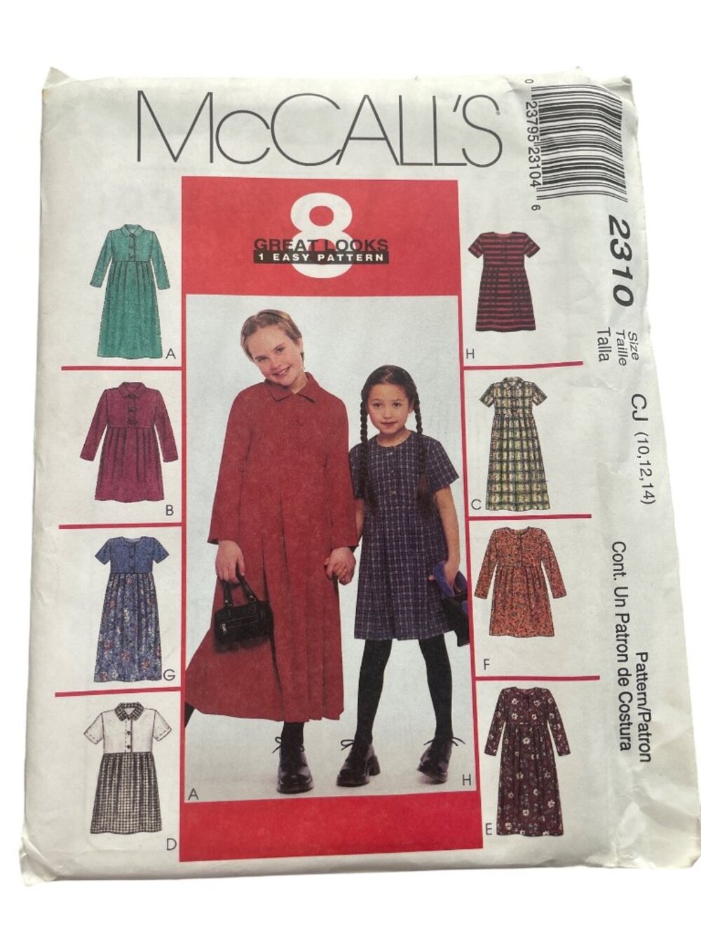 Vintage 90s McCalls 2310 Sewing Pattern Sizes 10-12-14 Girls Dresses Retro CUT
